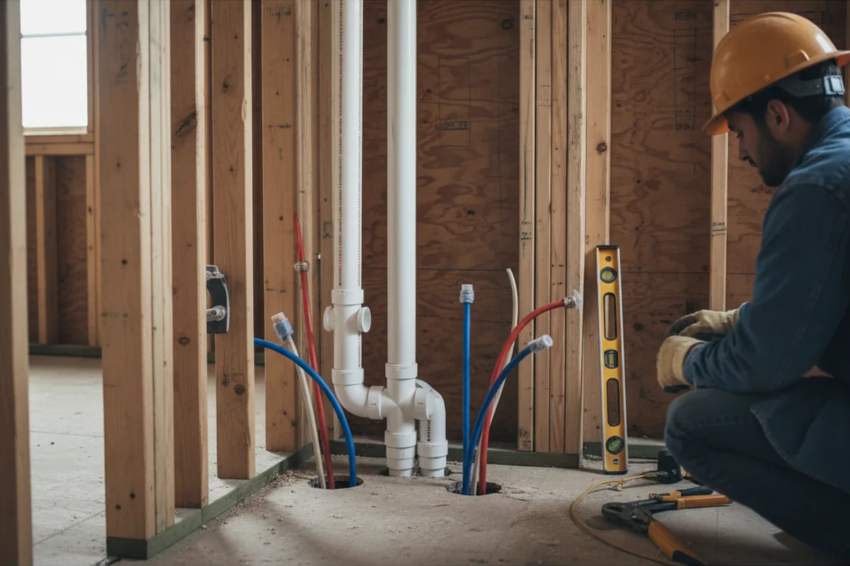 Drain and supply rough-in during Sump Pump Repair in Kewaskum
